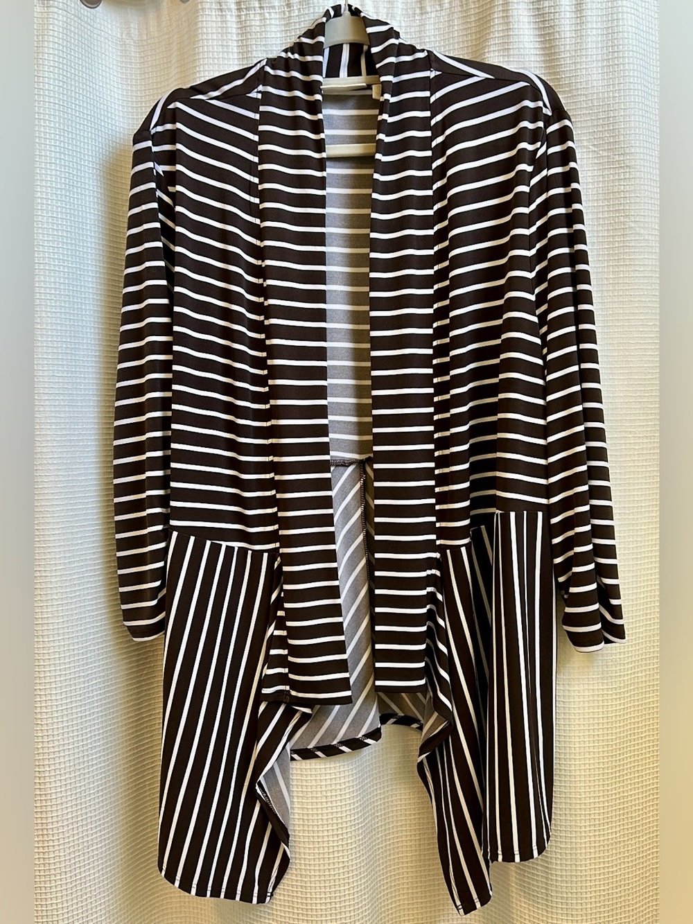 Chico's Brown and White Striped Open-Front Jacket Sz4 - Picture 2 of 6